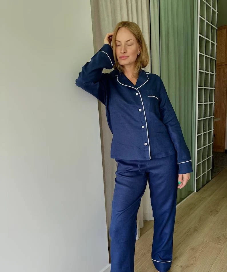 Vespera Sleepwear Linen Pajamas