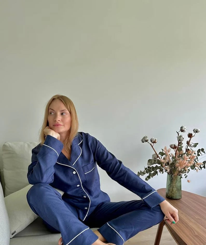 Vespera Sleepwear Linen Pajamas